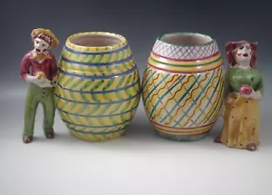 1940's VIETRI ICS ITALY POTTERY MAJOLICA SET OF FIGURAL VASES FOLK ART - Picture 1 of 11