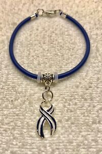 (1) “ALS” Amyotrophic Lateral Sclerosis Bracelet w/ Navy+White Special Ribbon #3