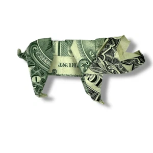 Origami Pig Folded Dollar Bill Artsy Gift Easter Basket Handmade Farm Animal - Picture 1 of 4