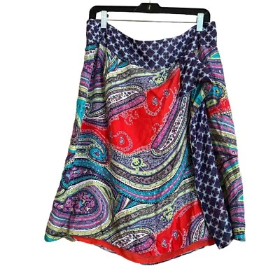 Falda de seda cachemira con estampado geométrico envolvente sintética talla 16 vibrante rojo púrpura cremallera Foto 1 de 4