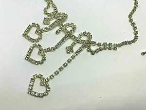 Vintage Silver Metal Rhinestone Diamante Hearts Choker/ Necklace/Pendant 1980' - Picture 1 of 4