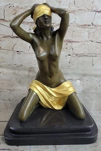 Estatuilla escultura Preiss firmada pátina dorada decoración hogar niña desnuda erótica - Imagen 1 de 10