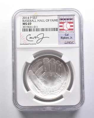 PF69 UCAM 2014-P Baseball HOF Cal Ripken, Jr Signed Commem Silver $1 NGC *3230 - Image 1 of 3