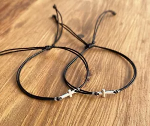 Tiny Cross Bracelet for Couple Set Of Two Bracelets With Cross Christian Gift - Picture 1 of 8