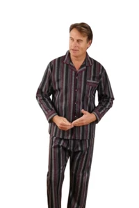 NEU HERREN NACHTWÄSCHE PYJAMA AUS GEBÜRSTETER BAUMWOLLE MIT STREIFENDRUCK GRÖSSEN S – 3XL - Bild 1 von 19