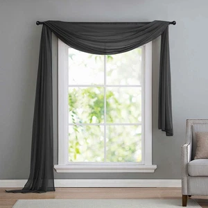 Voile Querbehang, Freihanddeko, 140x600, Schwarz - Bild 1 von 2