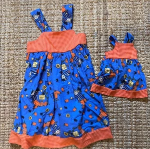 Halloween/Fall dress size 4 with matching American Doll Girl dress - Picture 1 of 5