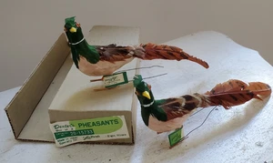 Vintage NOS Dexter Christmas Ornaments Bird Ringneck PHEASANTS 8” Real Feathers - Picture 1 of 10