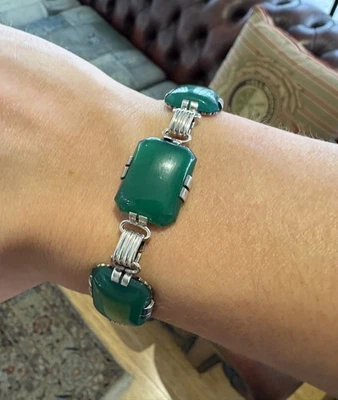 Brazalete Tenis Mediados de Siglo Plata de Ley y Calcedonia 18cm Foto 1 de 4