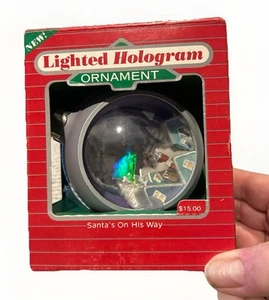 Vintage HALLMARK ORNAMENT Santa's On His Way 1986 Lighted Hologram - Picture 1 of 3