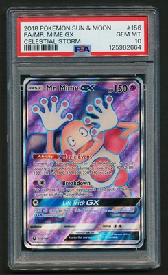 Mr. Mime GX 156/168 Full Art Holo Pokémon 2018 Celestial Storm PSA 10 GEM MINT - Image 1 of 2