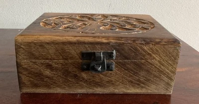 Great Carved Wooden Box- Lotus Flower- Made In India - Image 1 of 4