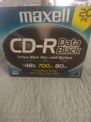 MAXELL CD-R Data Black 48X 700 MB 80 Minute Data Audio Video Game 20 Pk New - Image 1 of 4