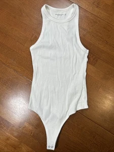 Body donna Abercrombie And Fitch taglia small bianco morbido costina A&F - Foto 1 di 11