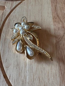 Spilla vintage LindSP fiore spray perle finte strass 14KGE calla giglio spilla - Foto 1 di 3