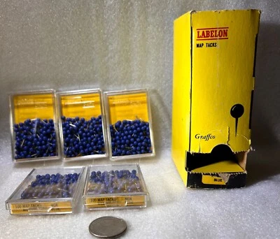 Lot of 5 Labelon Graffco Map Tacks Medium Head M04 Blue 100 count Boxes NEW - Image 1 of 4
