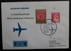 1965 Austria 1st Flight Caravelle Vienna to Bucharest Cover ties 2 stamps - Picture 1 of 2