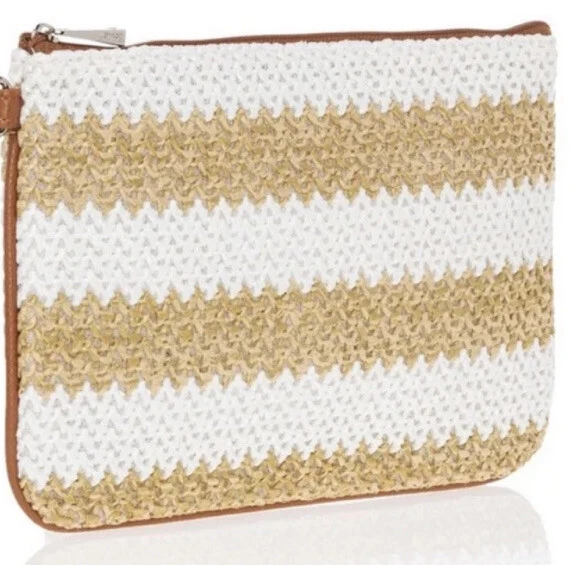 Thirty-One Gifts Rubie Mini -BNIB- White Striped Straw w/surprise new wristlet - Image 1 of 3