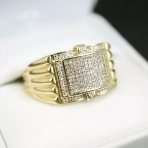 3Ct Round Cut Lab Created Diamond Men's Band Ring 14K Yellow Gold Plated Silver - Picture 1 of 4