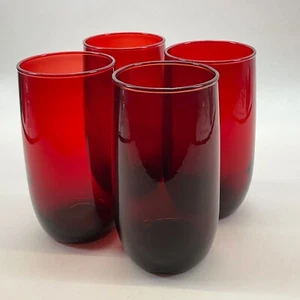 Anchor Hocking Royal Ruby Roly Poly 5" Ice Tea Tumblers - Vintage - Set of 4 - Picture 1 of 3