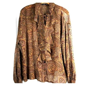 Linda Allard Ellen Tracy Paisley Silk Blouse - 6 - Picture 1 of 5