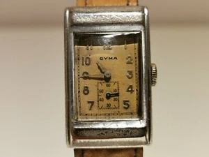 ART DECO VINTAGE RARE WW2 SWISS RECTANGULAR MEN'S MECHANICAL WATCH "CYMA" 15 j - Picture 1 of 9