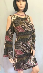 ECI Paisley Boho Long Sleeve Open Shoulder Dress Sz Large NWT - Picture 1 of 6