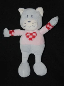 Peluche doudou chat gris AJENA rose cœur rouge grelot 22 cm TTBE - Picture 1 of 1