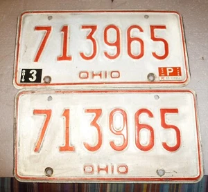 MATCHING PAIR Vintage Original 1980 Ohio License Plate All Numbers 713965 - Picture 1 of 4