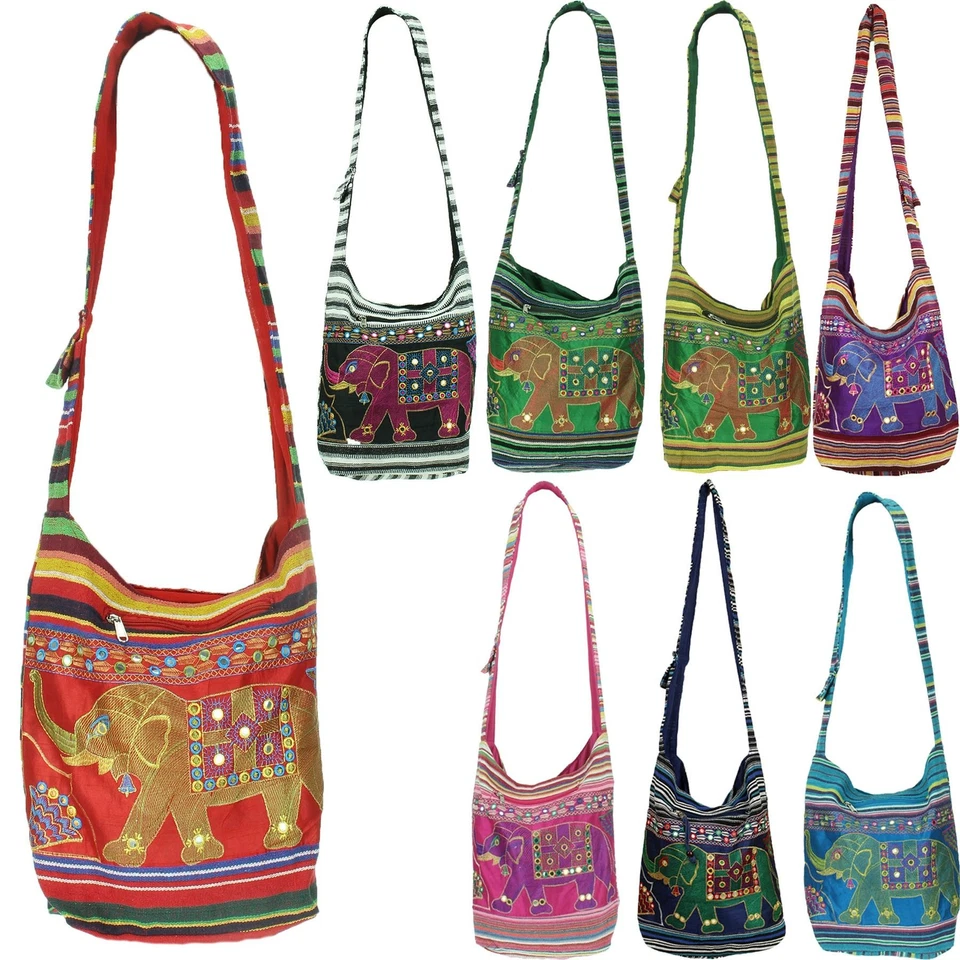 CARAVAN Elephant Hippie Bag Embroidered Sequin Hobo Festival Sling