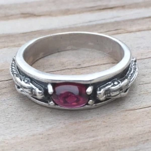 Anillo de dragón medieval de plata de ley .925 tamaño 8,5 con piedra preciosa granate genuina - Imagen 1 de 10