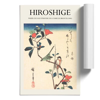 Birds Upon A Camellia Branch By Utagawa Hiroshige Unframed Wall Art Poster Print - Image 1 of 4