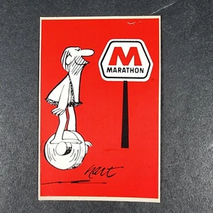 Pegatina coleccionable vintage roja y blanca publicidad de gas maratón dibujos animados Hart - Imagen 1 de 4
