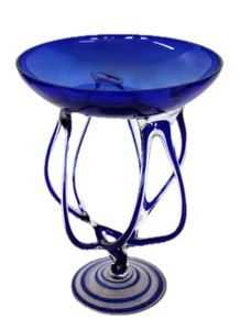 Jozefina Glass Krosno Poland 11" Cobalt Blue Handblown Jellyfish Bowl - Picture 1 of 16