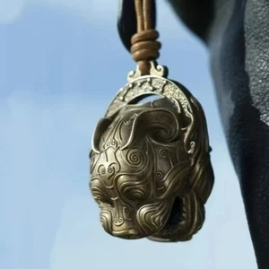 Vintage brass bell tiger head pendant keychain pendant bag pendant - Picture 1 of 9