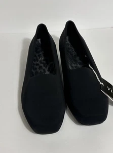 Vionic Powell Women 9 Black Fabric Comfort Shoes Flat Demi Wedge Square Toe NWT - Picture 1 of 10