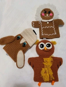 Dakin & Co. 1975 Knitted Hand Puppets Set Of 3 Animals - Picture 1 of 12