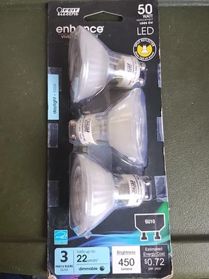 3 Feit Electric LED Light Bulb 50-W Dimmable 450 Lumens Daylight PAR/MR 16 GU10 - Image 1 of 4