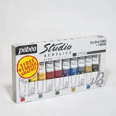 Pebeo Studio Acrylic paints 10 x 20ml Tubes with Brush # 833311  Assorted colors - Image 1 of 4