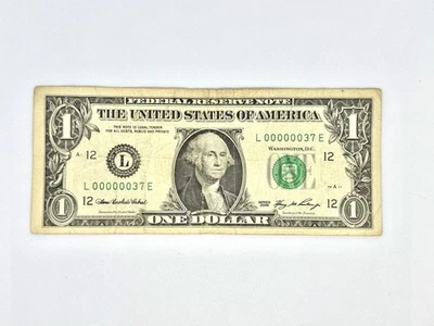 2006 $1 Bill Low Serial Number Federal Reserve Note *Double Digits*    00000037E - Image 1 of 2