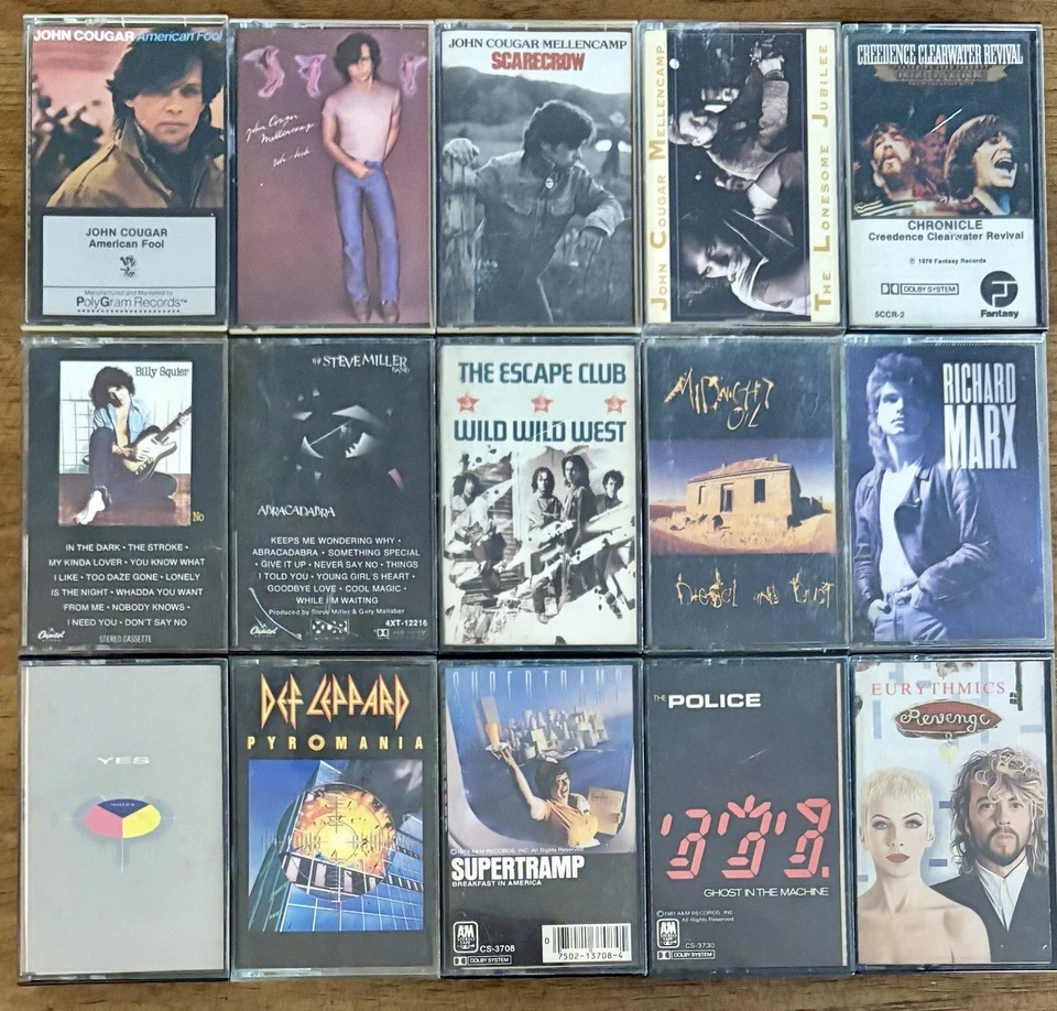 Lot Of 15 Classic Rock Cassettes, Used, John Mellencamp, Police, Def Leppard Yes Foto 1 de 1