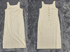 100% Cotton Maxi Dress L/XL Boho Back Buttons Down Sleeveless Tan White Vtg - Picture 1 of 15