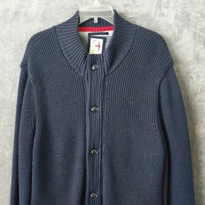 Relwen Pullover Herren 2XL dunkelblau durchgehender Reißverschluss Knopf Merinowollmischung schwerer Strick - Bild 1 von 14