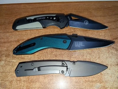 Lote de 3 cuchillos plegables Schrade SX4B, SCHA9C, SCH304M Foto 1 de 4