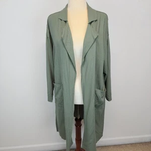 BP Leinenmischung Longline Staubwedel Kimono Gr. S grün offen Lagenlook Boho Coastal - Bild 1 von 13