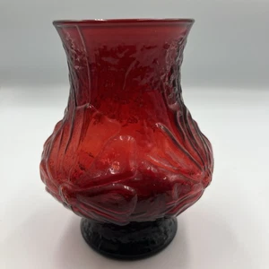 Vintage Anchor Hocking Royal Ruby Red Rain Flower Daisy 5.5" H Vase - Picture 1 of 5