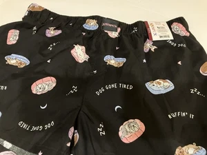 Joyspun gewebte Schlafshorts schwarz Hundemuster Pull-On Größe Small (4-6) Taschen neu - Bild 1 von 9