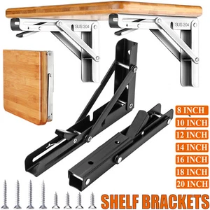 Strong Folding Shelf Brackets Black/Silver Reinforced Support Wall Heavy Duty - Picture 1 of 28