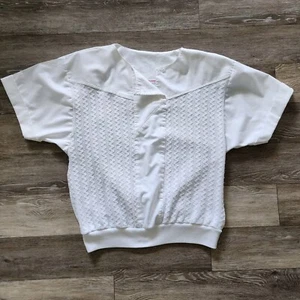 Vintage LADY FOOT LOCKER Shirt Womens Large White Crochet Dolman Cottagecore 80s - Picture 1 of 21