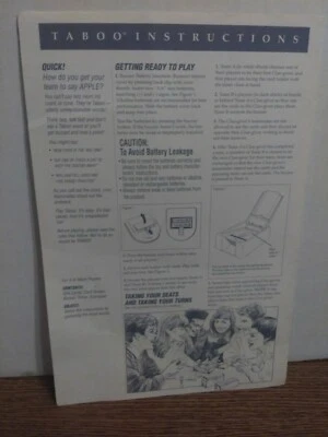 1989 Taboo Board Game Replacement Instructions Manual Only - Image 1 of 2